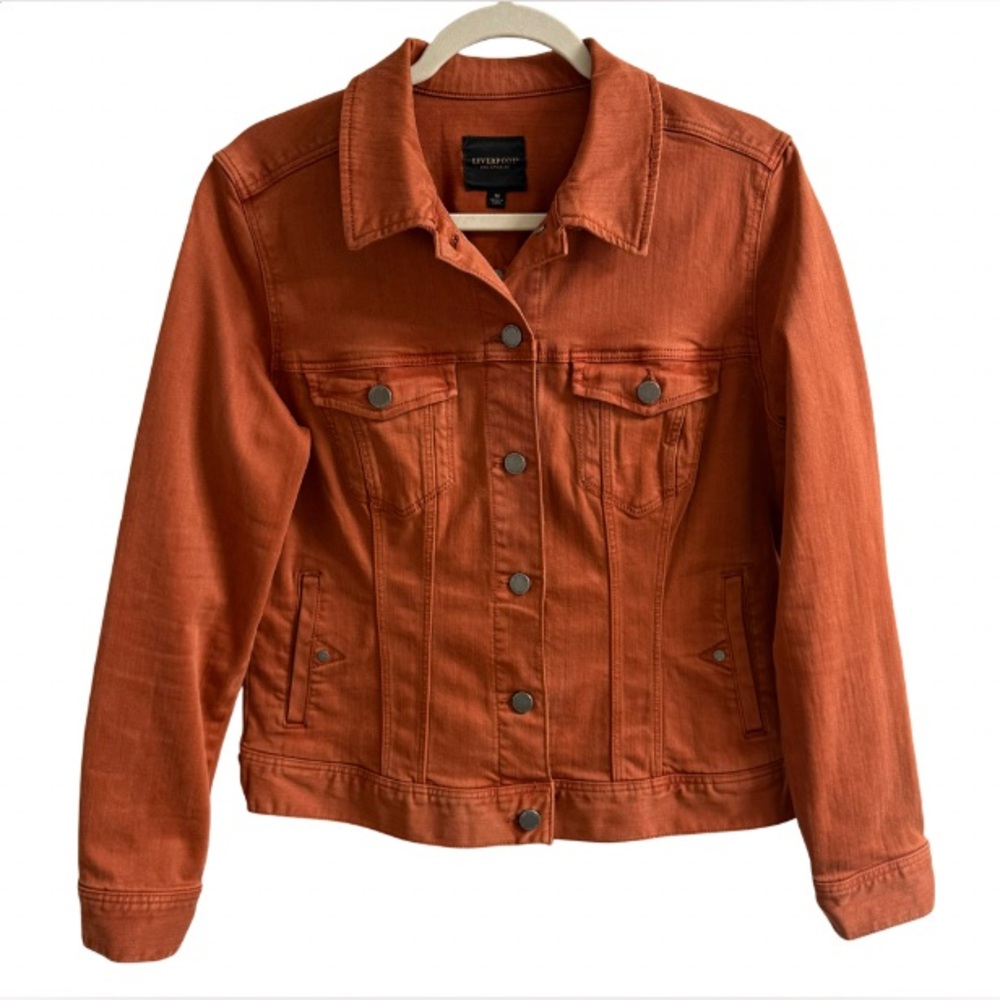 LIVERPOOL CLASSIC BUTTON DOWN JEAN JACKET WITH POCKETS ORANGE RUST SIZE: M - Picture 2 of 16